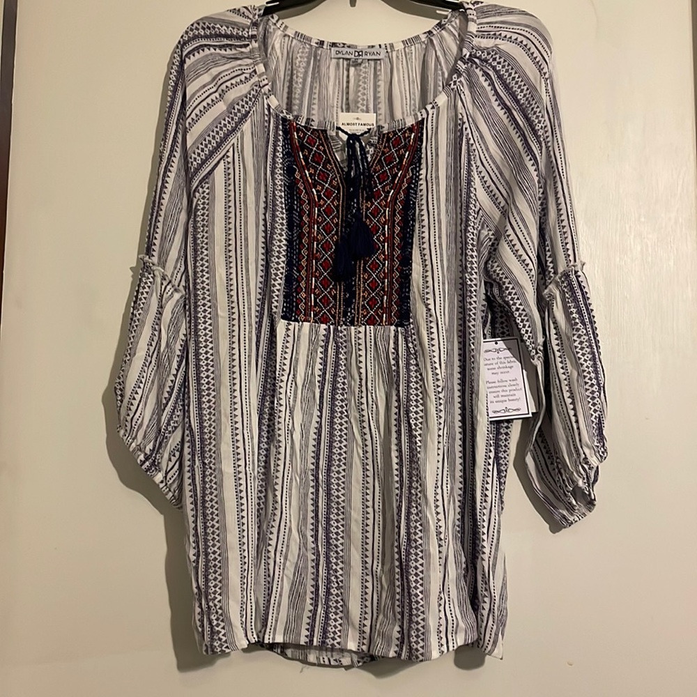 Dylan Ryan blouse 3/4 elastic sleeve pheasant top size 1x